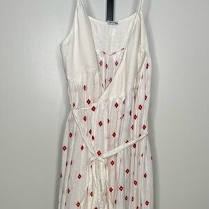 120% Lino Maxi Red Embroidered V-Neckline Dress - Size 48 IT (12 US)